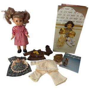 Vintage AMANDA JANE 7" Doll LOT w/ 4 Tagged Outfits Brownie Floral Dress Pajamas